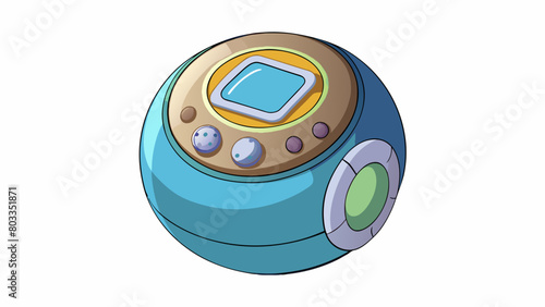 Object A A small round device with a shiny exterior and several buttons on the front. It emits a soft humming sound when turned on and has a small LED. Cartoon Vector