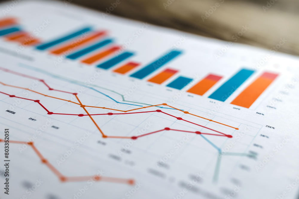 A detailed financial report featuring vibrant bar and line graphs, showcasing diverse market performance metrics in a clear, visual format. A detailed financial report featuring vibrant bar and line graphs, showcasing diverse market performance metrics in a clear, visual format.