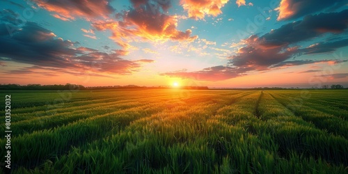 Field of wheat under a setting sun