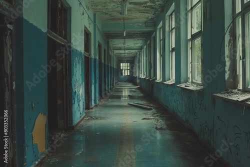 eerie chernobyl school corridor abandoned radioactive ghost town haunting atmosphere