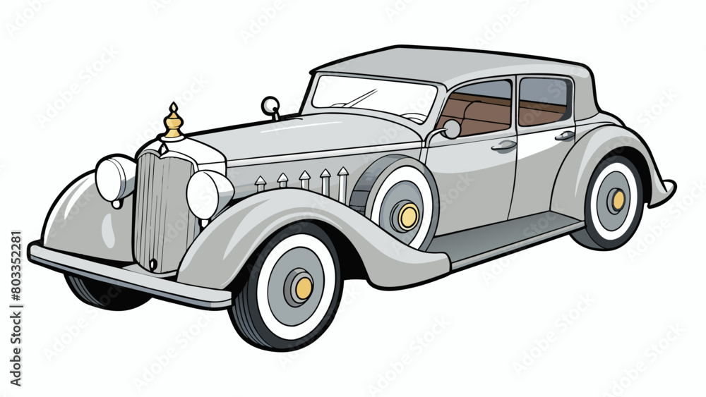The antique car was owned by a knighted man with its sleek silver body and intricately designed emblem on the hood. The polished wheels gleamed in the. Cartoon Vector