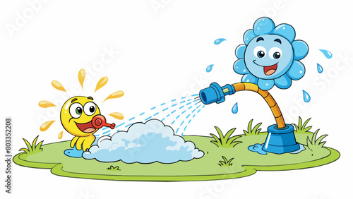 Splashing droplets of water from a sprinkler on a hot summer day. The water is refreshing and creates a cooling mist in the air. The sound of the. Cartoon Vector