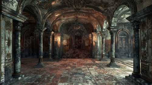 ornate gothic haunted mansion hallway