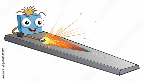 Sparks fly as the welding torch moves along the uneven edge of a metal sheet carefully filling in gaps and creating a smooth uniform surface. Once. Cartoon Vector