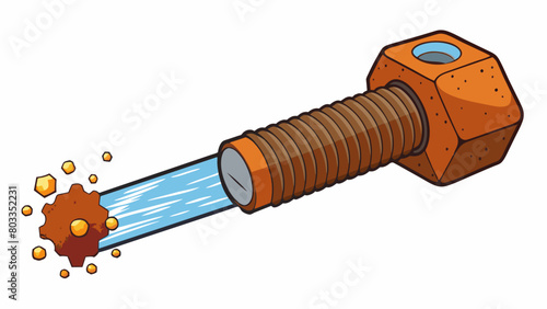 Spraying WD40 on a rusted bolt A trating oil is sprayed onto the bolt seeping into the rust and loosening it to make it easier to remove while also. Cartoon Vector