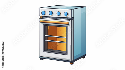 Tall and wide the oven stood alone with a shiny white finish. It had double glass doors with a horizontal handle. Inside there were two racks one. Cartoon Vector