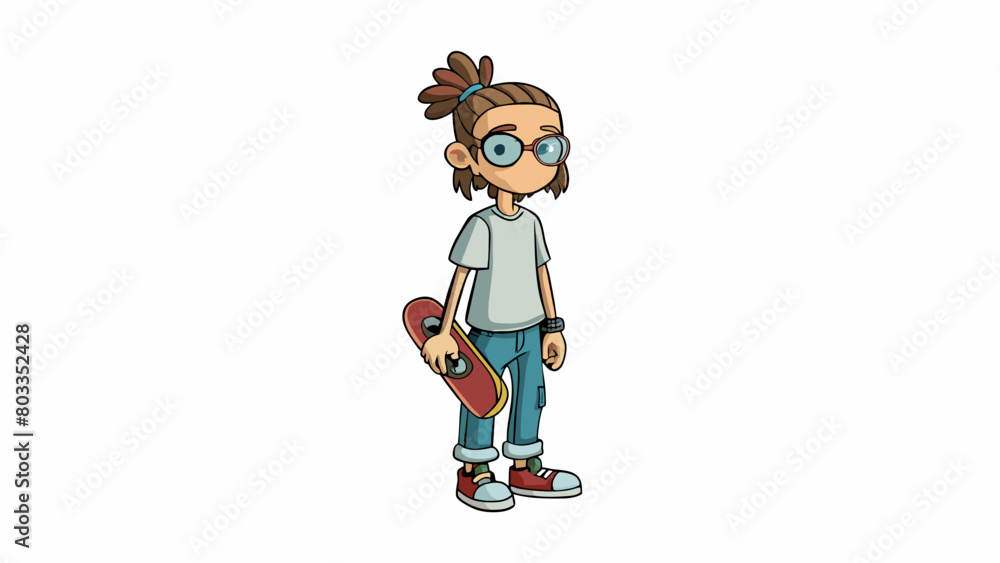 The client is a teenager around 16 years old with long hair tied back in a ponytail and carrying a skateboard. He is wearing a baggy tshirt ripped. Cartoon Vector The client is a teenager around 16 years old with long hair tied back in a ponytail and carrying a skateboard. He is wearing a baggy tshirt ripped. Cartoon Vector