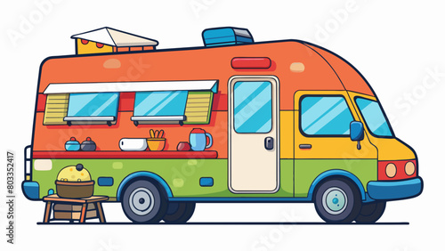 The camper van pulled into the campground its brightly colored exterior decorated with stickers from various destinations. The sound of laughter and. Cartoon Vector
