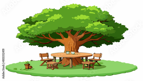The centerpiece of the estate was a magnificent centuriesold oak tree with sprawling branches that provided ample shade. Beneath its canopy a charming. Cartoon Vector