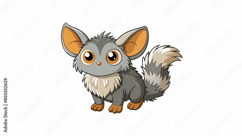 The fourth illustration is of a small fluffy creature with long pointed ears and a bushy tail. Its fur is a mix of brown grey and white and it has. Cartoon Vector