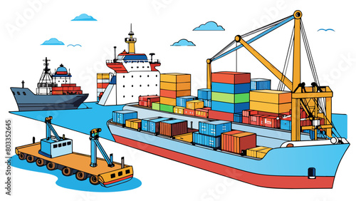 The harbor was bustling with activity as ships were loaded and unloaded by a massive cargo crane. Its sy frame and powerful winch were capable of. Cartoon Vector