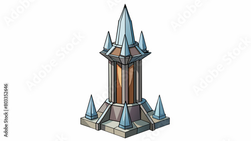 The heavy metallic structure loomed over the landscape with sharp edges and a towering height that commanded attention.. Cartoon Vector
