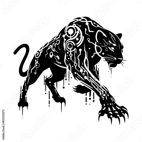 panther, jaguar, leopard silhouette in animal cyberpunk, modern futuristic illustration
