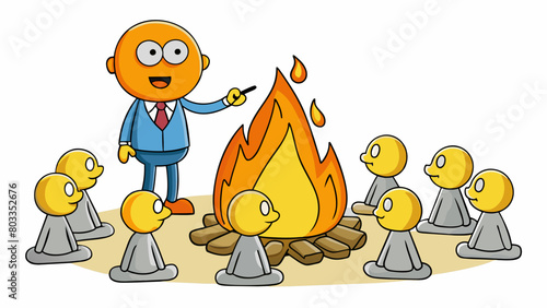 The leader had a warm and inviting presence like a campfire in the middle of a chilly night. They provided a sense of comfort and unity for their team. Cartoon Vector