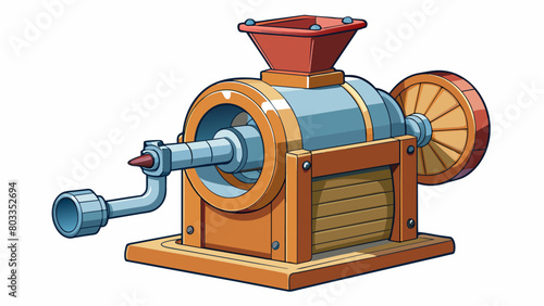 The industrial grinder resembles a giant version of a traditional coffee grinder with a massive handle for manual operation. However instead of coffee. Cartoon Vector