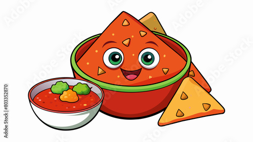  The salsa is served with a side of warm crisp tortilla chips for dipping. . Cartoon Vector