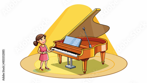 The stage was set with an elegant grand piano its polished wood gleaming under the spotlight. The singer took her seat and began to play her fingers. Cartoon Vector