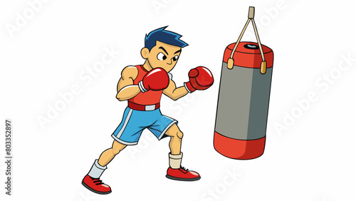 The sound of gloves hitting a heavy bag echoes through the gym as a boxer practices his straight punches with precision and speed.. Cartoon Vector