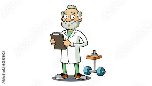 The trainer was a middleaged man with a kind face and a gentle demeanor. He was wearing a white lab coat and carried a clipboard in his hand. He had a. Cartoon Vector