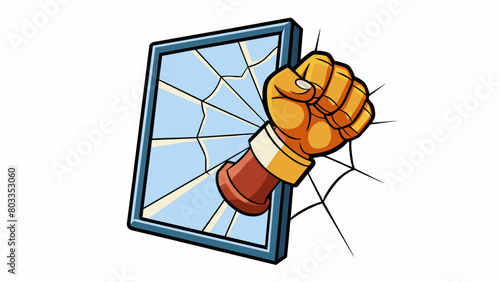 The vandals fist crashes against the fragile glass window the sharp shards tering everywhere as the punch leaves a spiderweb of cracks behind.. Cartoon Vector