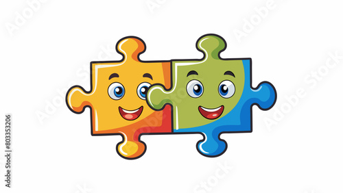 Two puzzle pieces fitting perfectly together their unique shapes and colors complementing each other representing the harmony and balance found in a. Cartoon Vector