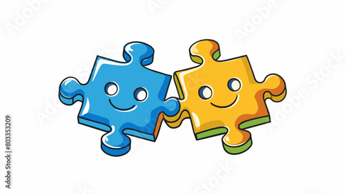 Two puzzle pieces fitting together Two interlocking puzzle pieces illustrate a perfect fit and harmony between two individuals or groups. Each piece. Cartoon Vector