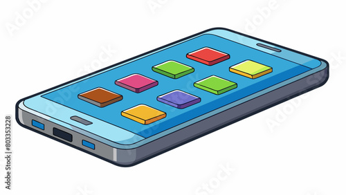 Version 2 A sleek modern smartphone with a large touchscreen and multiple apps. It has a thin lightweight design and a vibrant display.. Cartoon Vector