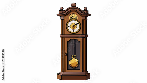 Version 4 A traditional grandfather clock made of dark wood with intricate carvings. It chimes on the hour and has a swinging pendulum.. Cartoon Vector
