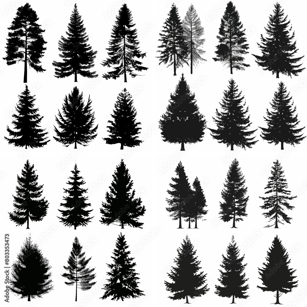 black tree silhouette set pure badge eco outline recreation breath emblem label protection graphic pine trunk woodland black tree silhouette set pure badge eco outline recreation breath emblem label protection graphic pine trunk woodland