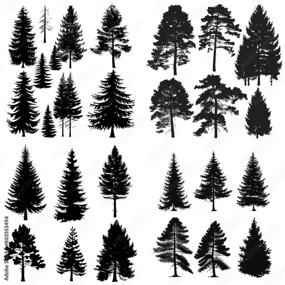 black tree silhouette set pure badge eco outline recreation breath emblem label protection graphic pine trunk woodland black tree silhouette set pure badge eco outline recreation breath emblem label protection graphic pine trunk woodland