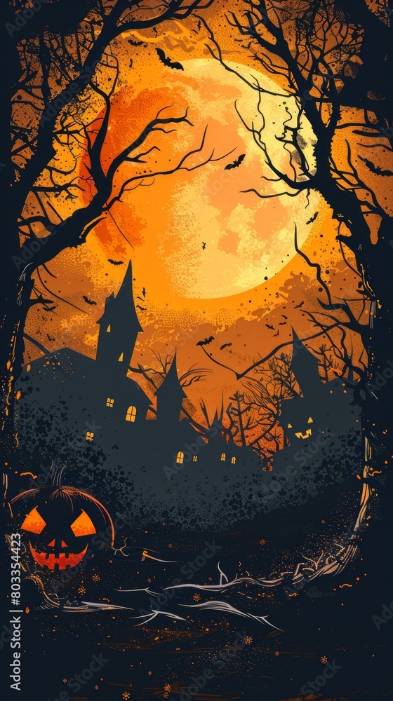 Halloween Pumpkin and Haunted House