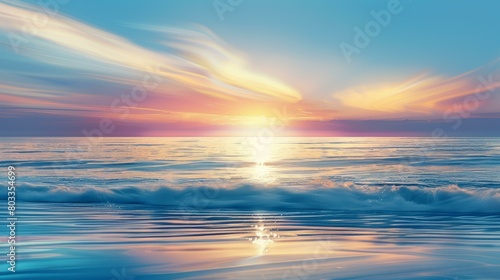 Tranquil Setting of Pink Sunset Over the Ocean photo