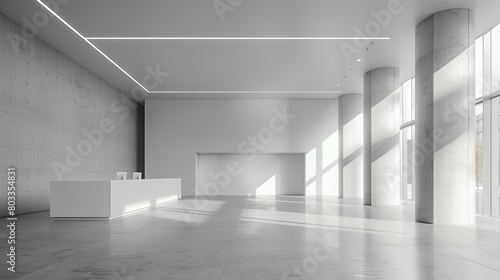 Wallpaper Mural An empty, modern office space with concrete walls and a white marble floor Torontodigital.ca
