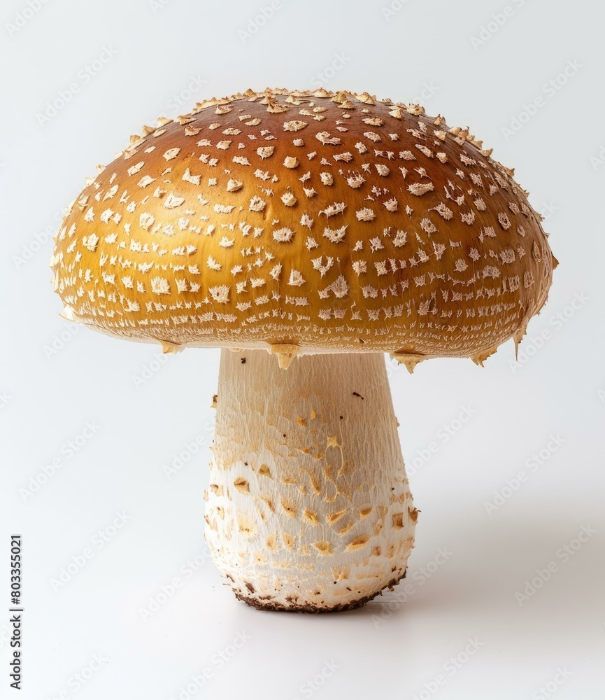 Close-up photo of a large brown mushroom with a white stem Close-up photo of a large brown mushroom with a white stem