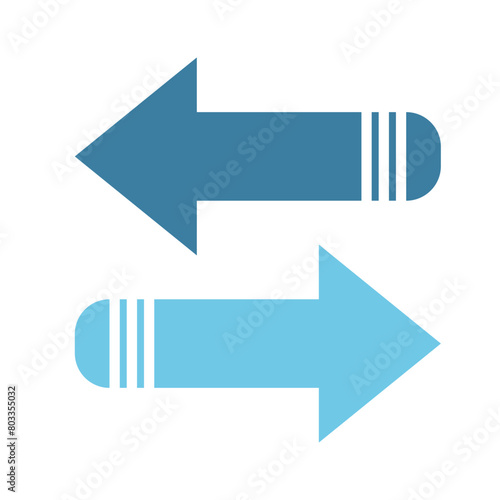 Simple left and right arrow icon, vector. Set of blue arrow icon.  Horizontal arrow silhouette, icon, vector. Arrow icon design for web site app, design, logo. Sharp curved arrow icon, vector.