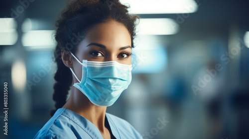 Portrait of a young female doctor wearing a mask