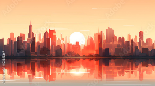 city skyline at sunset,city skyline at sunrise,Dawn Awakening: City Skyline at Sunrise © Muhammad