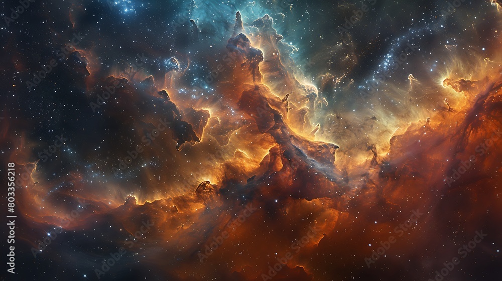 Visualize a nebula depicted as a blooming flower in the cosmic garden, with petals of gas clouds spreading in vibrant colors across the space. Visualize a nebula depicted as a blooming flower in the cosmic garden, with petals of gas clouds spreading in vibrant colors across the space.