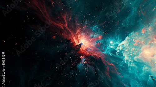 Celestial Symphony: Vibrant Nebula and Galactic Splendor in the Depths of Space photo