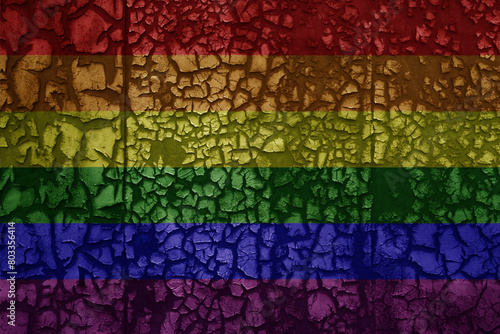 rainbow gay pride flag on a grunge vintage metal rusty cracked wall background