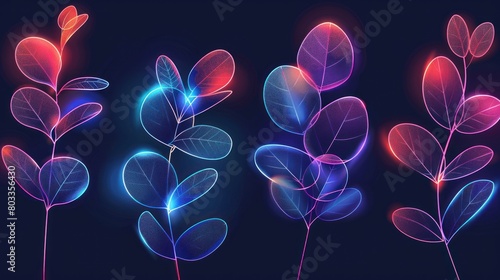 Wallpaper Mural eucalyptus leaves neon light Torontodigital.ca