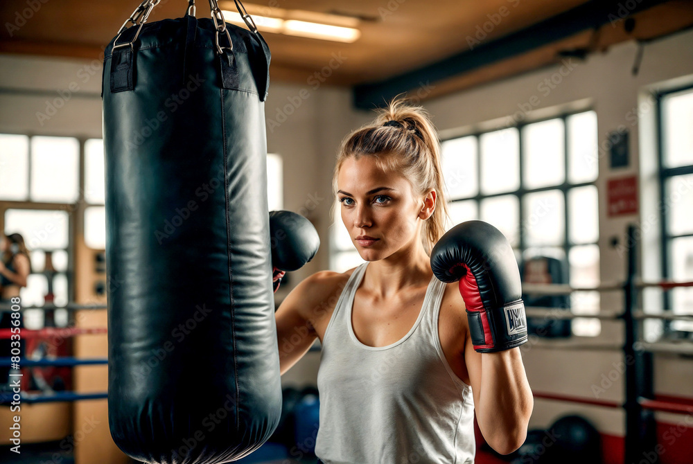Jabbing for Fitness: Young Woman in Boxing Gym