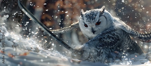 Snowy Owl Samurai Majestic Warrior Poised for Battle in Swirling Snowstorm photo