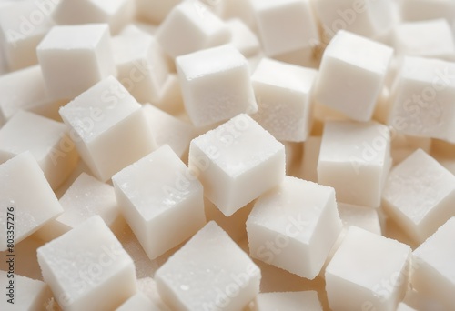 Cubes of white sugar on a light background