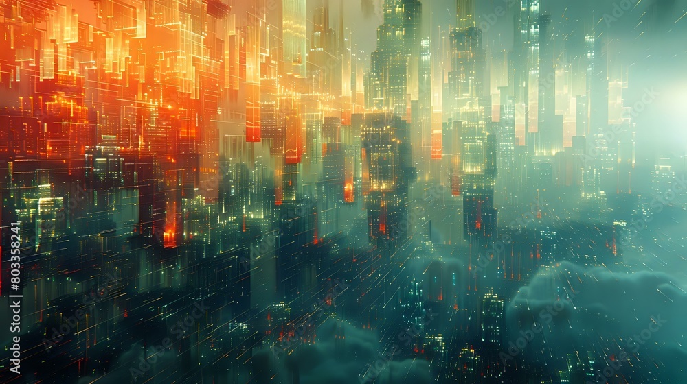 Fototapeta premium Modern Digital City: Intricate Structure and Technological Advancement
