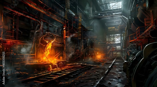 Metallurgical industry with melting metal   heavy industry interior view concept image