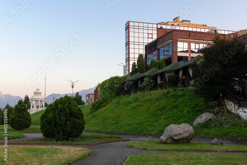 On the embankment of the Terek River in the late summer evening. Vladikavkaz. North Ossetia. Russia