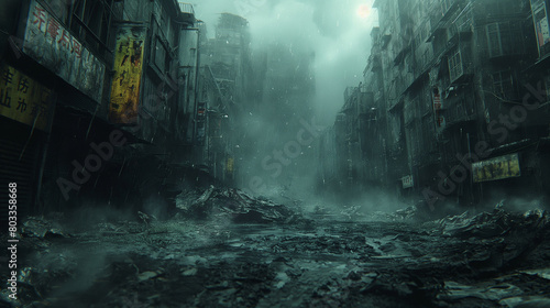 Post apocalyptic city ruins photo