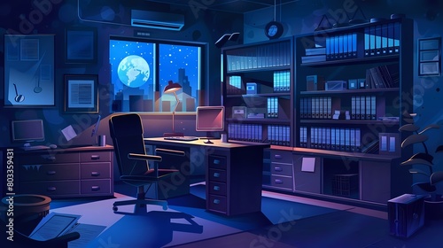 Noir Detective Office Dark Room for Crime Investigation - Vector Illustration photo
