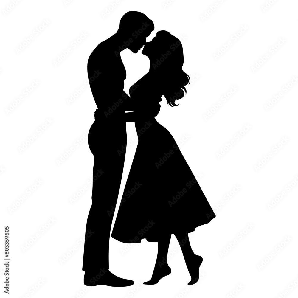 Couple kissing silhouette. Vector illustration